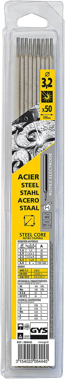 Stabelektrode Ø 3,2 mm für Stahl im Kunststoffblister, VPE = 50 Stück Stabelektrode Ø 3,2 mm für Stahl im Kunststoffblister, VPE = 50 Stück