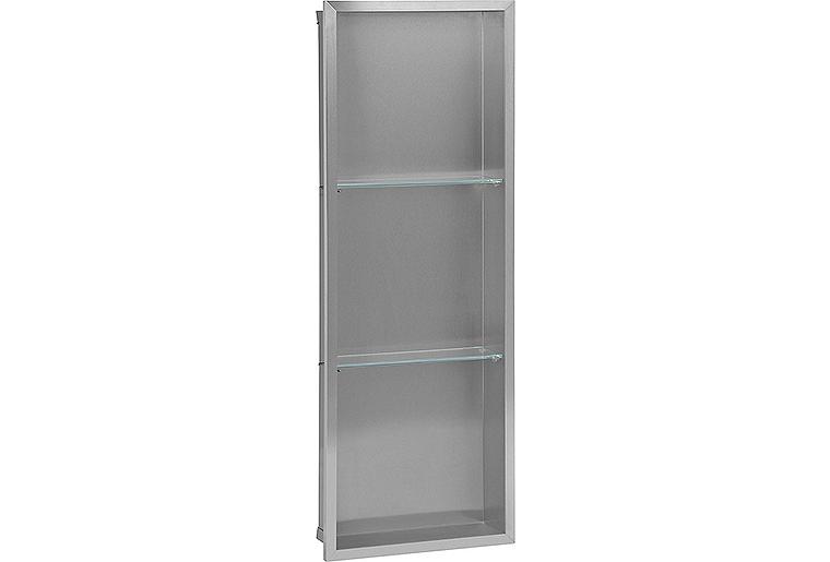 Wandnische, weiße Glasrückwand, Tiefe 150mm, BxH:323x925mm mit 2 Fächer Wandnische, weiße Glasrückwand, Tiefe 150mm, BxH:323x925mm mit 2 Fächer