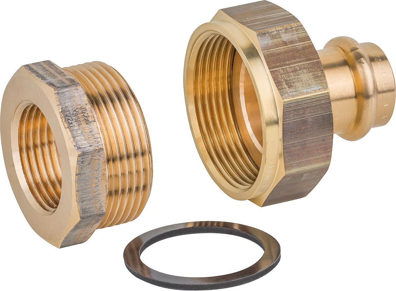 Isoliertrennverschraubung DN32(11/4")IGx35mm, Rotguss, flachdichtend, V-Kontur Isoliertrennverschraubung DN32(11/4")IGx35mm, Rotguss, flachdichtend, V-Kontur