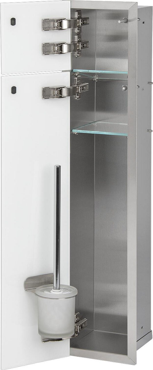 WC-Einbaucontainer Flat Höhe 800 innen Edelstahl gebürstet, 2 Türen weiß, links WC-Einbaucontainer Flat Höhe 800 innen Edelstahl gebürstet, 2 Türen weiß, links