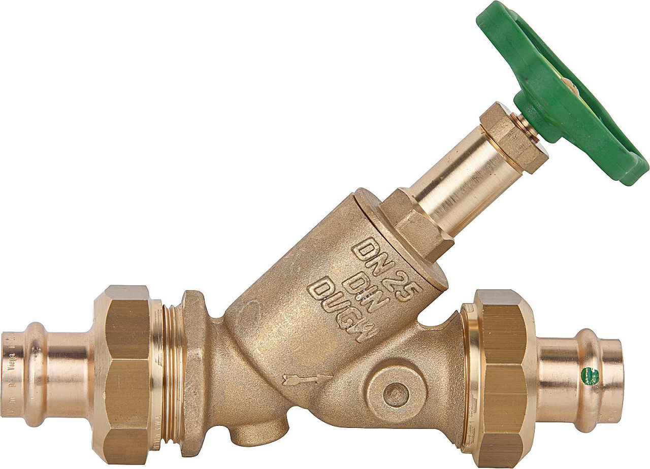 Freistromventil mit Pressverschraubung V-Kontur DN 25/22mm nichtst. Spindel Freistromventil mit Pressverschraubung V-Kontur DN 25/22mm nichtst. Spindel
