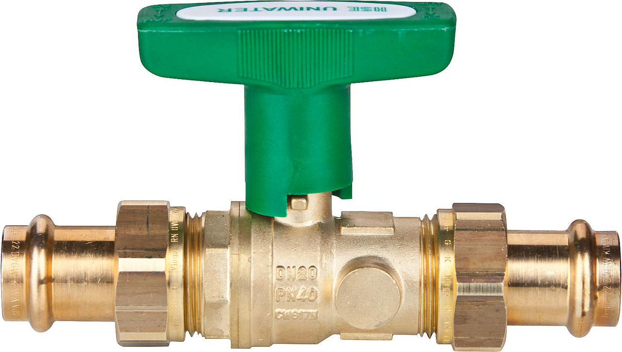 System-Kugelhahn Uniwater,mit Entleerung,2xViega Profipress- Verschraubungen, DN32, 35x35mm System-Kugelhahn Uniwater,mit Entleerung,2xViega Profipress- Verschraubungen, DN32, 35x35mm