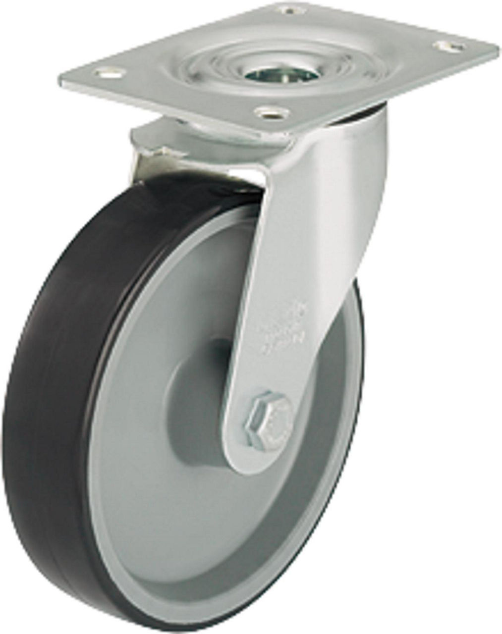 Lenkrolle mit Polyurethan- Laufbelag, Plattengröße 100x85mm, Rad-Ø 125mm, Tragfähigkeit 150kg Lenkrolle mit Polyurethan- Laufbelag, Plattengröße 100x85mm, Rad-Ø 125mm, Tragfähigkeit 150kg