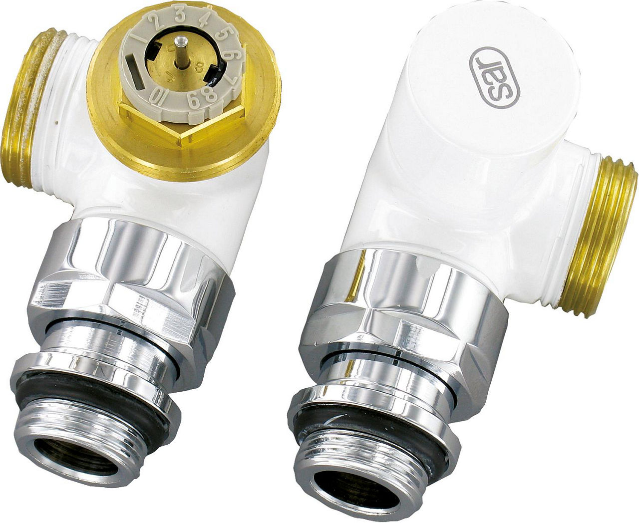 Design-Thermostatventil-Set Winkeleckform D 3933 DN15 (1/2") AG 3/4" (Eurokonus), Weiß (RAL 9016) Design-Thermostatventil-Set Winkeleckform D 3933 DN15 (1/2") AG 3/4" (Eurokonus), Weiß (RAL 9016)