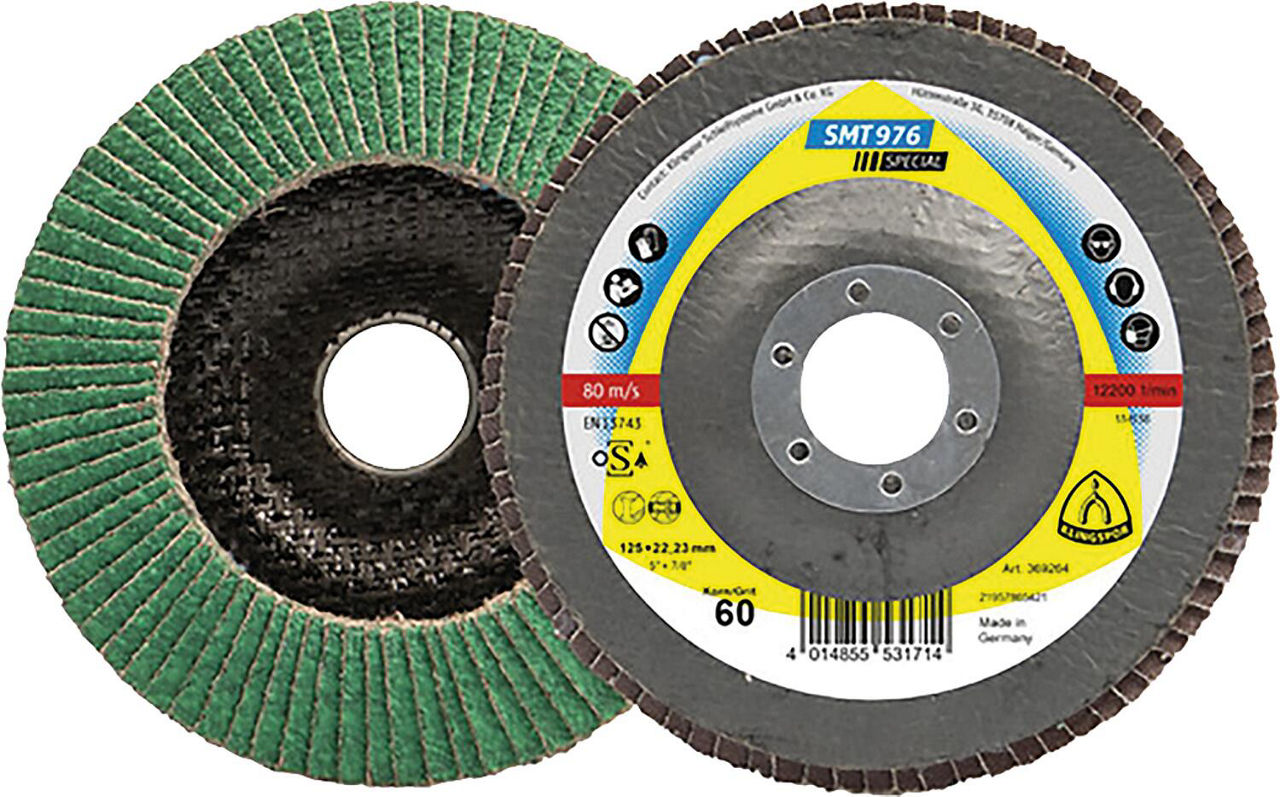 Lamellenschleifteller KLINGSPOR SMT 976 SPECIAL CEVOLUTION 125 x 22,23 mm, Korn 40, gekröpft Lamellenschleifteller KLINGSPOR SMT 976 SPECIAL CEVOLUTION 125 x 22,23 mm, Korn 40, gekröpft