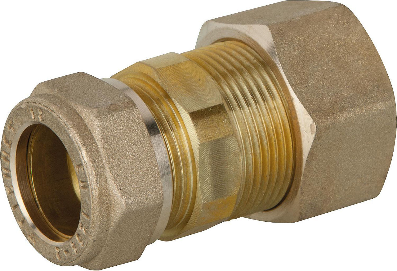 Verschraubung für Spiralrohr DN20 x 22mm KRV, Messing, mit Graphit Hochtemepraturdichtung Verschraubung für Spiralrohr DN20 x 22mm KRV, Messing, mit Graphit Hochtemepraturdichtung