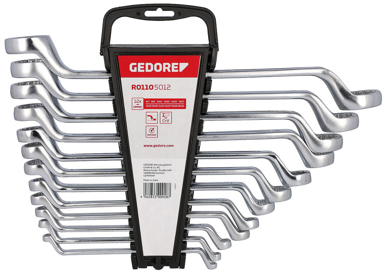 GEDORE red Doppelringschlüssel 12-teilig / gekröpft 6x7 - 30x32