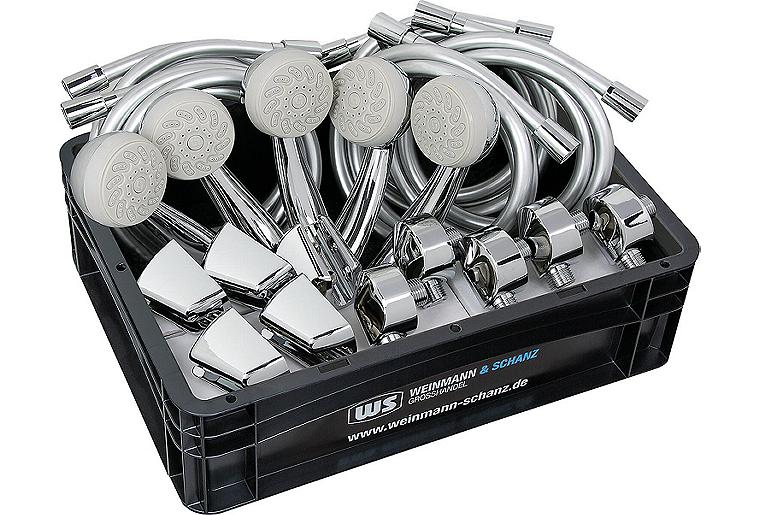 Brauseset Vorteilspaket best. aus 5xBrauseschl. 160cm, 5x Handbr. Tetis, 5x Wandanschlussb., 5x Brausehalter inkl. WS-Box