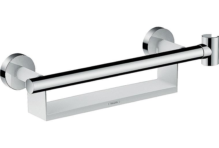 Haltegriff Hansgrohe Comfort weiß/chrom mit Brausehalter und Ablage