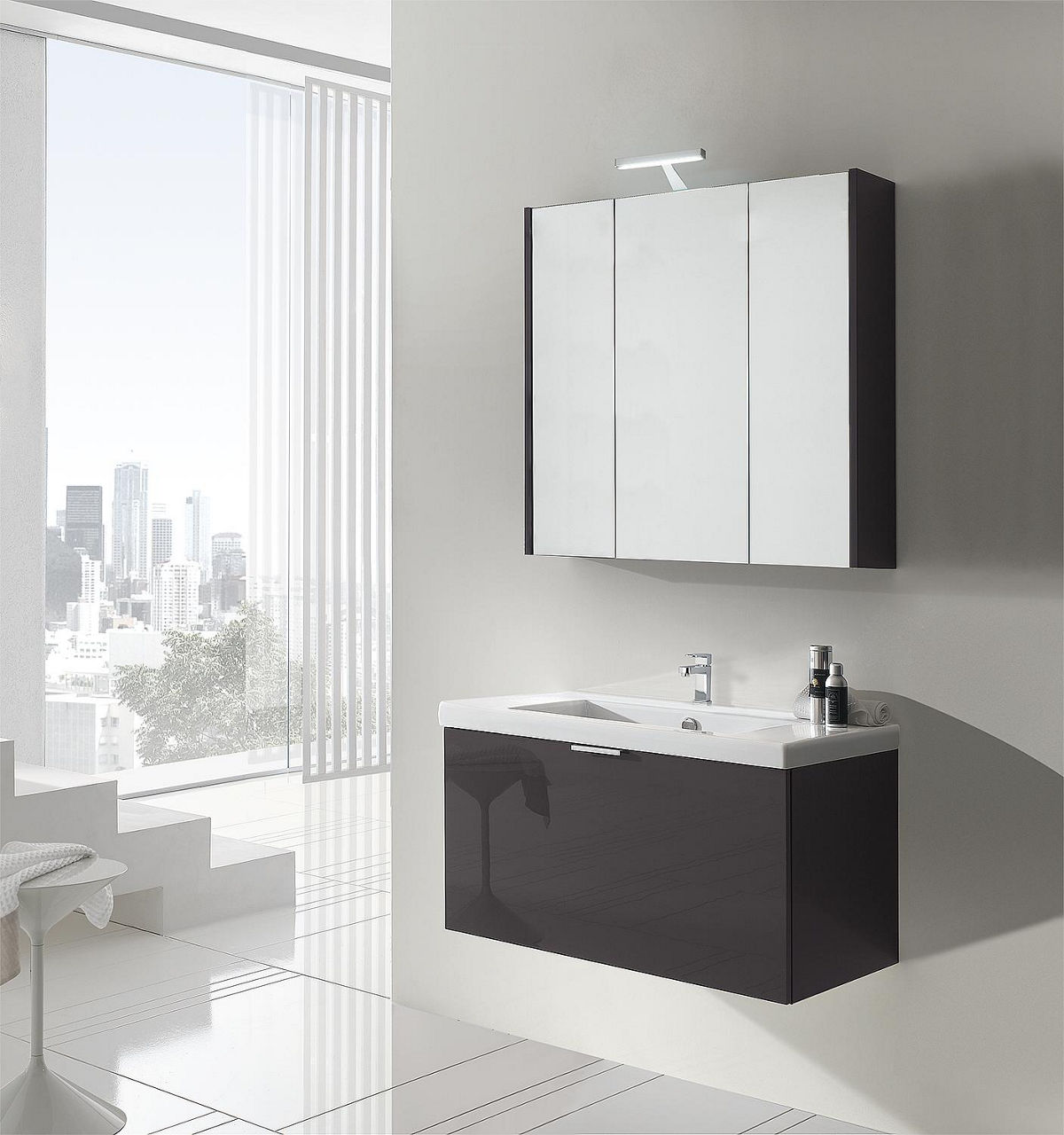 Badmöbel-Set EPIL Serie MBF anthrazit Hochglanz 1 Auszug Breite 860mm