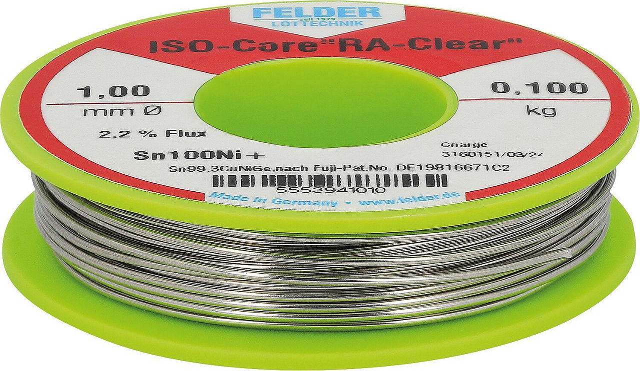 Elektronik-Lötdraht, ISO-Core "RA-Clear", Sn100Ni+, 2,2 % Flussmittelanteil, 1,00 mm, 0,100 kg Elektronik-Lötdraht, ISO-Core "RA-Clear", Sn100Ni+, 2,2 % Flussmittelanteil, 1,00 mm, 0,100 kg