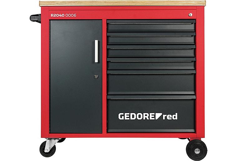 Werkstattwagen GEDORE red mit 6 Schubladen und Holzarbeitsplatte Werkstattwagen GEDORE red mit 6 Schubladen und Holzarbeitsplatte