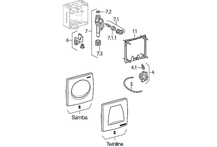 Betätigungsplatte Samba zu UR-Strg. mit pneumatischer Sp.-Auslauf, weiß-alpin