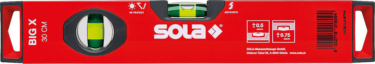 Aluminium-Wasserwaage Sola BIG X, 300 mm, 2 Libellen