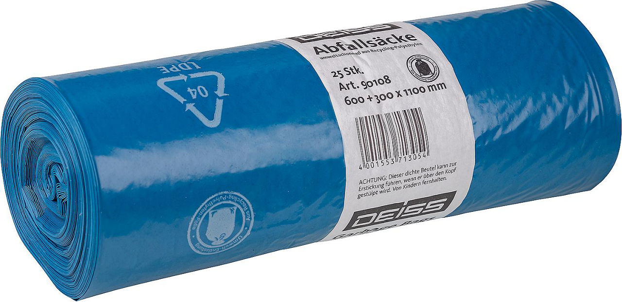 Abfallsack Standard 150 Ltr. Größe 600+300x1100 Typ 60 1 Rolle = 25 Stück