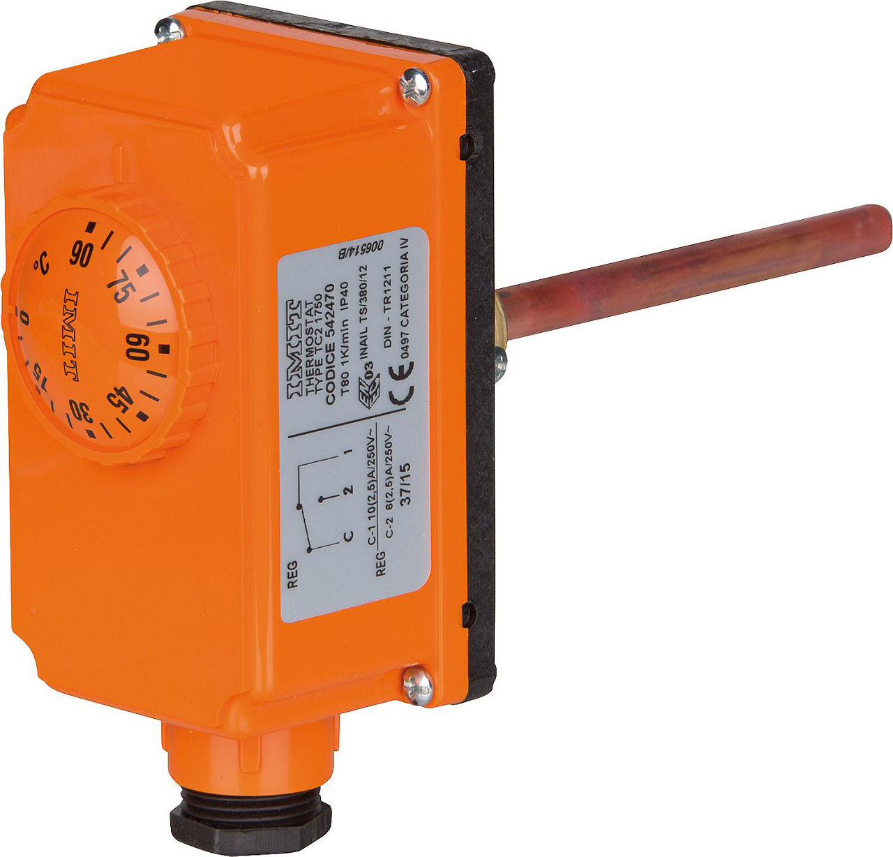 Tauchthermostat Imit Typ TC2, 0-90°C, Außenskala DN15 (1/2"), Länge 150mm Tauchthermostat Imit Typ TC2, 0-90°C, Außenskala DN15 (1/2"), Länge 150mm