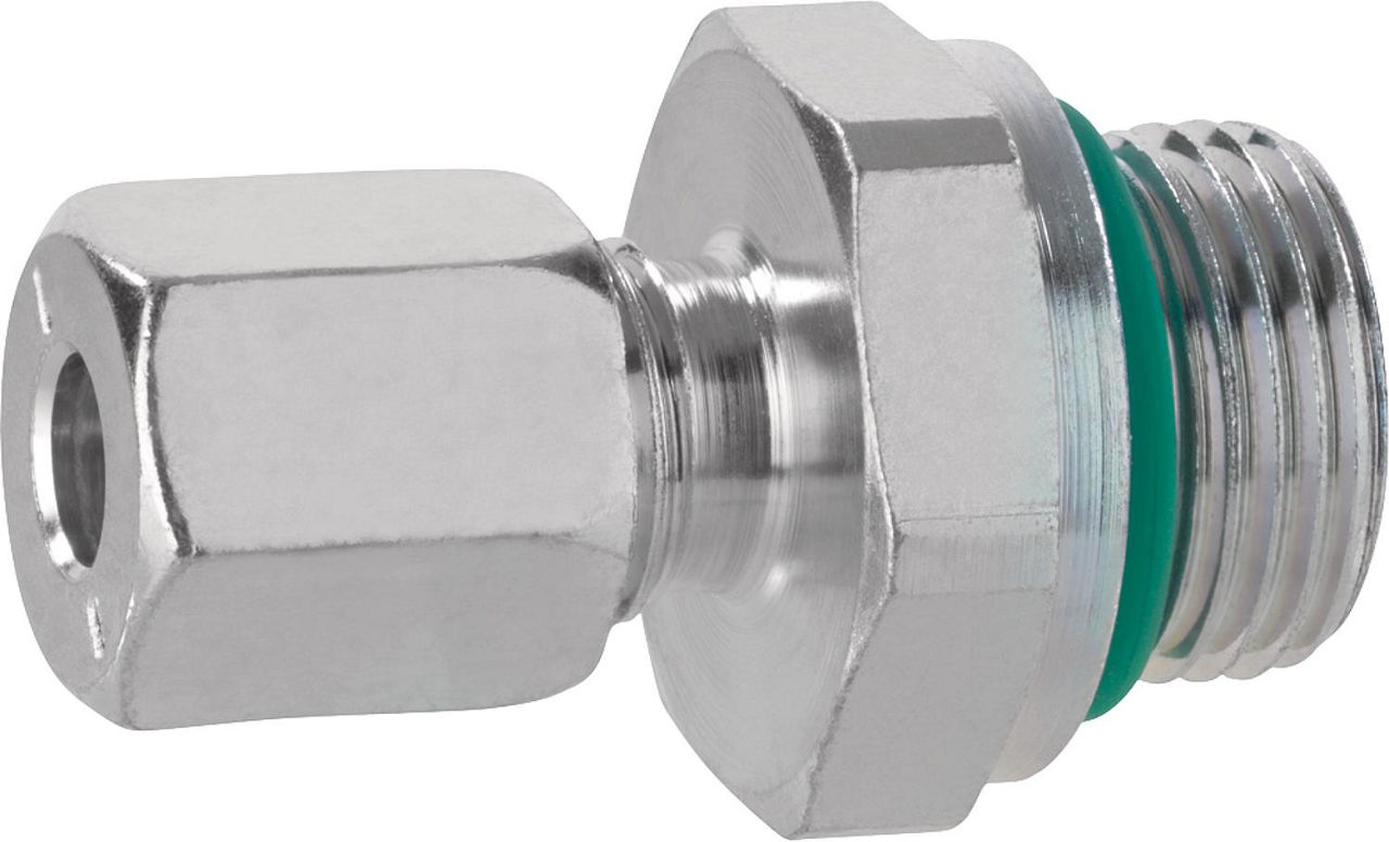 Schneidring-Verschraubung 6x3/8", zyl. mit O-Ring + MS-SR kurze Ausführung Schneidring-Verschraubung 6x3/8", zyl. mit O-Ring + MS-SR kurze Ausführung