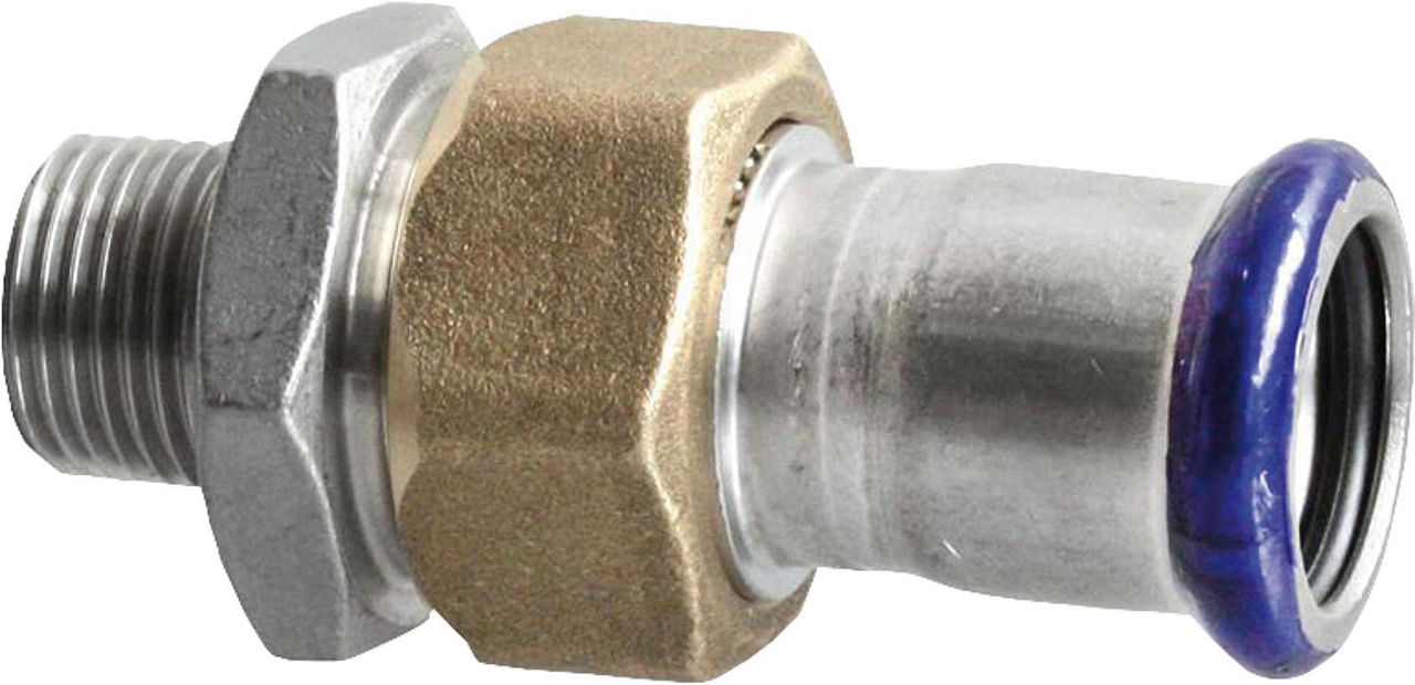 Edelstahl Pressfitting M-Kontur Durchgangsverschraubung, (i/AG), 15 mm x 3/4" Edelstahl Pressfitting M-Kontur Durchgangsverschraubung, (i/AG), 15 mm x 3/4"
