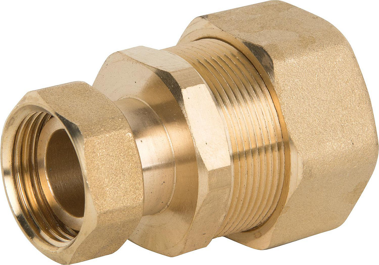 Verschraubung für Spiralrohr DN20x3/4" IG-ÜWM, Messing, mit Graphit Hochtemperaturdichtung Verschraubung für Spiralrohr DN20x3/4" IG-ÜWM, Messing, mit Graphit Hochtemperaturdichtung