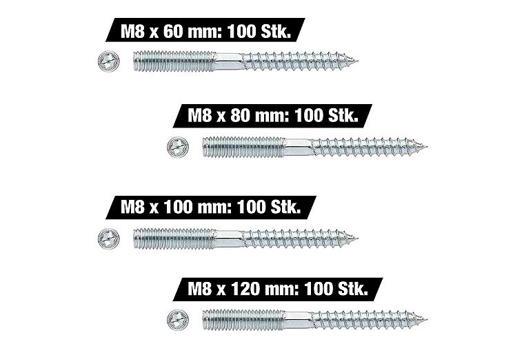 Nachfüllset Stockschraube M8 x 60-120 mm, 400 Stück