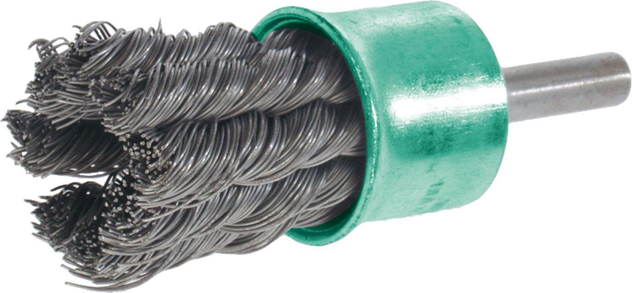 Pinselbürste gezopft Ø 19 mm mit 6 mm Schaft, Stahldraht rostfrei 0,25 mm