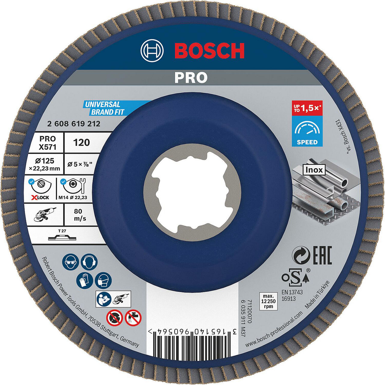 Lamellenschleifteller BOSCH® gerade mit X - Lock Aufnahme Ø 125 mm K120