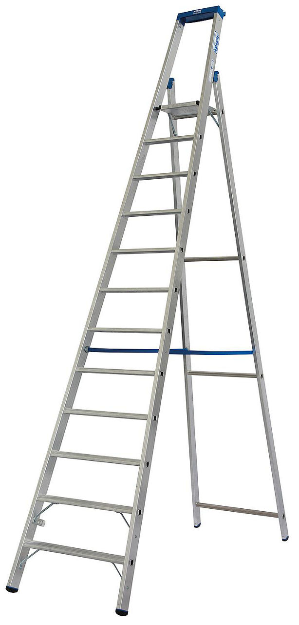 Stufen-Stehleiter Arb.Höhe 4,80 Standhöhe 2,80 Länge 3,71 Stufen 12 Stufen-Stehleiter Arb.Höhe 4,80 Standhöhe 2,80 Länge 3,71 Stufen 12