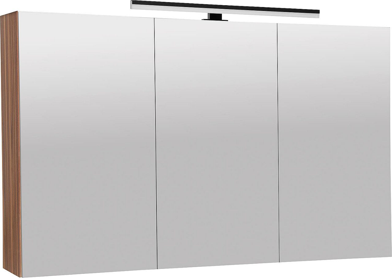 Spiegelschrank Benaro mit LED-Aufsatzleuchte 3 Türen Nussbaum, 1200x750x188mm