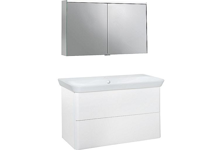 Badmöbel-Set Burgbad Suri 2 weiß Hochglanz, Griffleiste weiß, Breite 1200mm