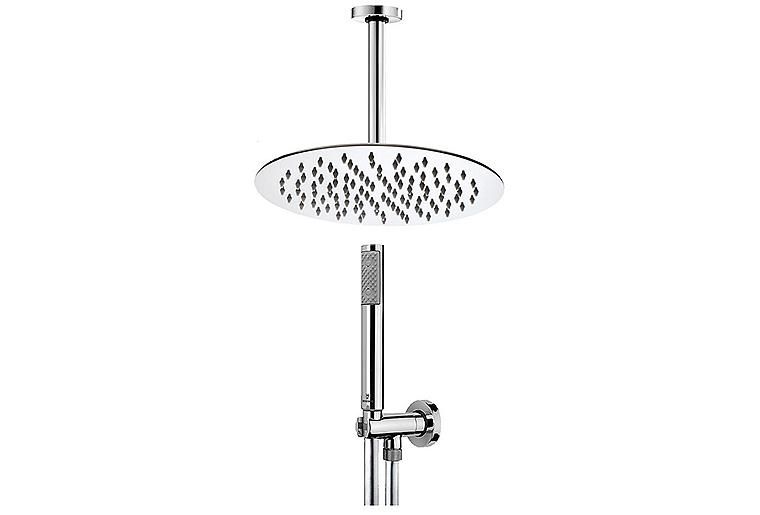 Aktions-Brause-Set: Kopfbrause rund Ø 250 mm Deckenanschlussrohr 200 mm Handbrause Schlauch chrom Aktions-Brause-Set: Kopfbrause rund Ø 250 mm Deckenanschlussrohr 200 mm Handbrause Schlauch chrom
