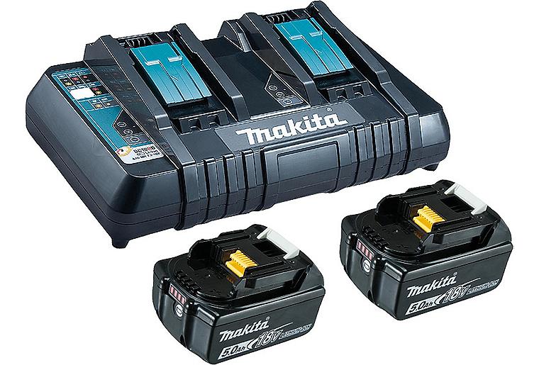 Akku-Set MAKITA 18V mit 2x 5,0 Ah Akkus und Doppelladegerät