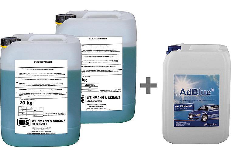 Vorteilspaket 2x Kühlsolekonzentrat Staubco Heat N, 20Kg + AdBlue® 10l Kanister (inkl. Ausgießer)