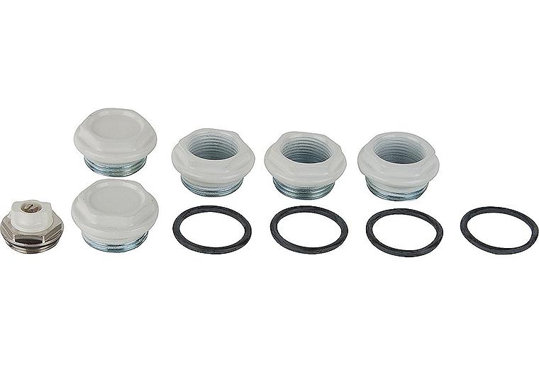 Anschluss-Stopfen-Set Tribeca Röhrenradiator, G1"x3/4",RAL9010 Anschluss-Stopfen-Set Tribeca Röhrenradiator, G1"x3/4",RAL9010
