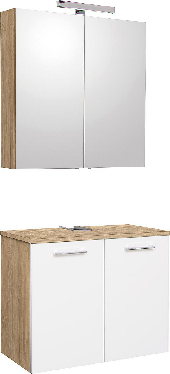 Badmöbel-Set ESTRA Serie MAA weiß Hochglanz und Asteiche, Breite 700 mm