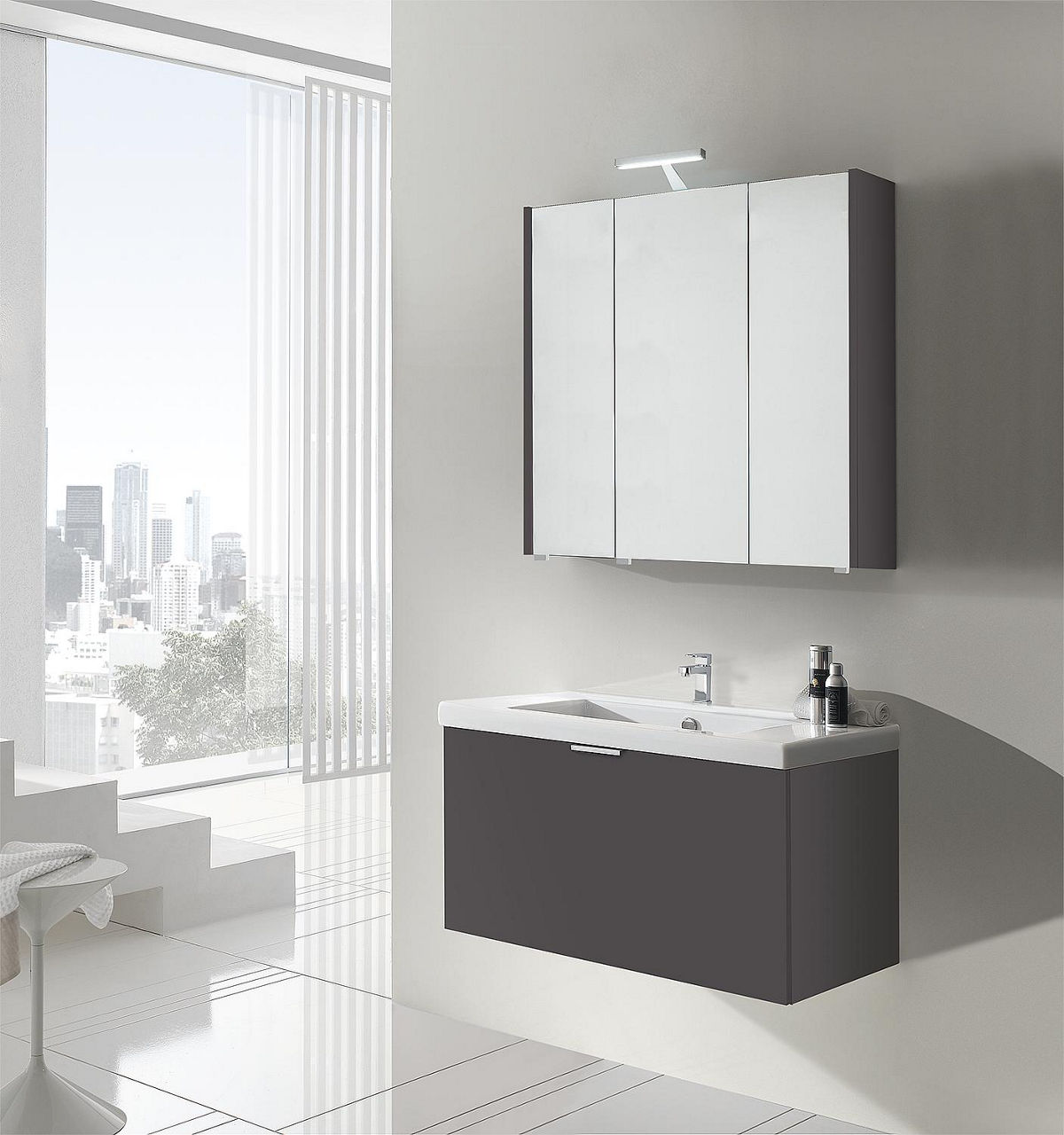 Badmöbel-Set EPIL Serie MBF anthrazit matt 1 Auszug Breite 860mm