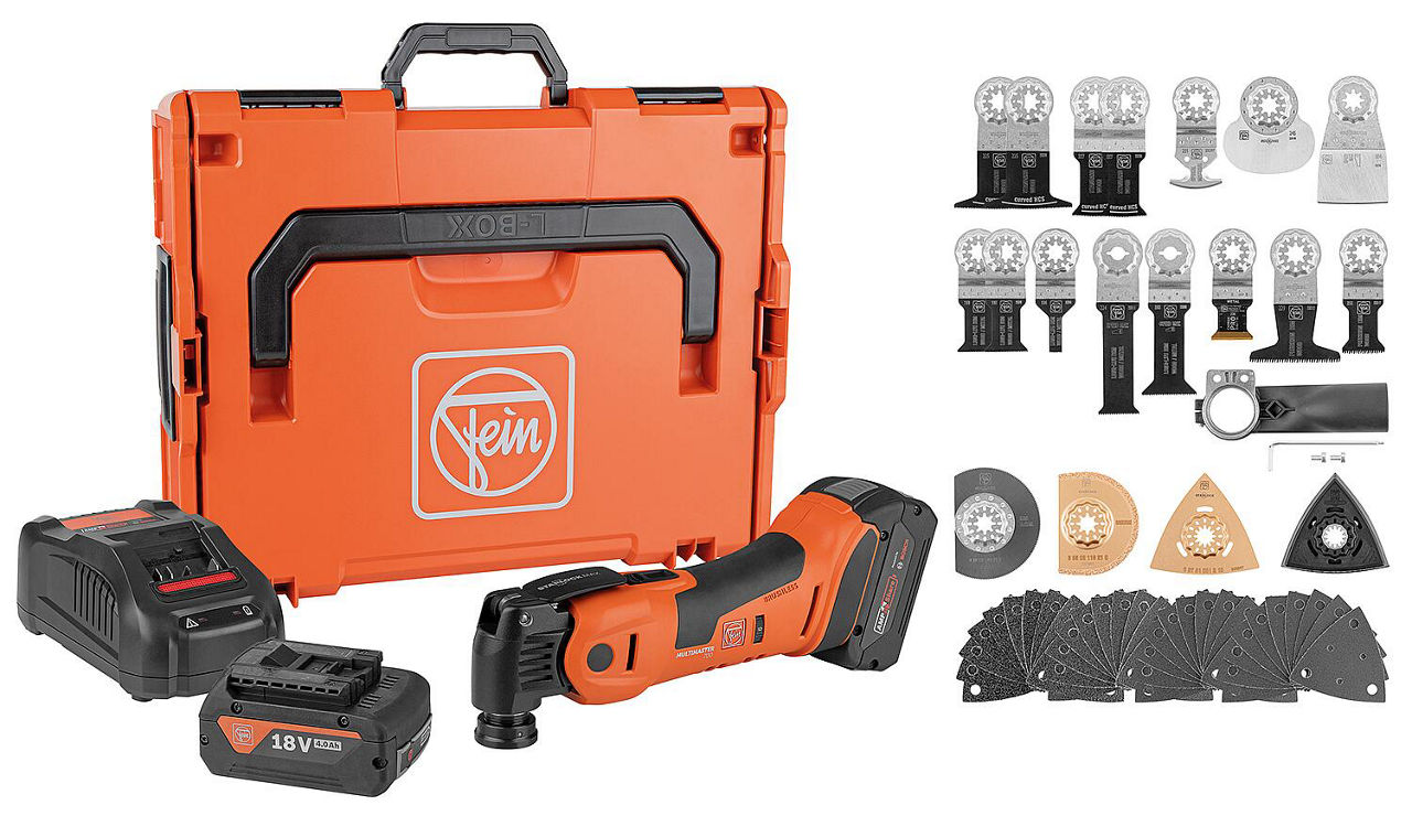Akku-Multimaster Fein 18V AMM 700 Max Top mit 2x 4,0 Ah Akkus und Ladegerät Akku-Multimaster Fein 18V AMM 700 Max Top mit 2x 4,0 Ah Akkus und Ladegerät