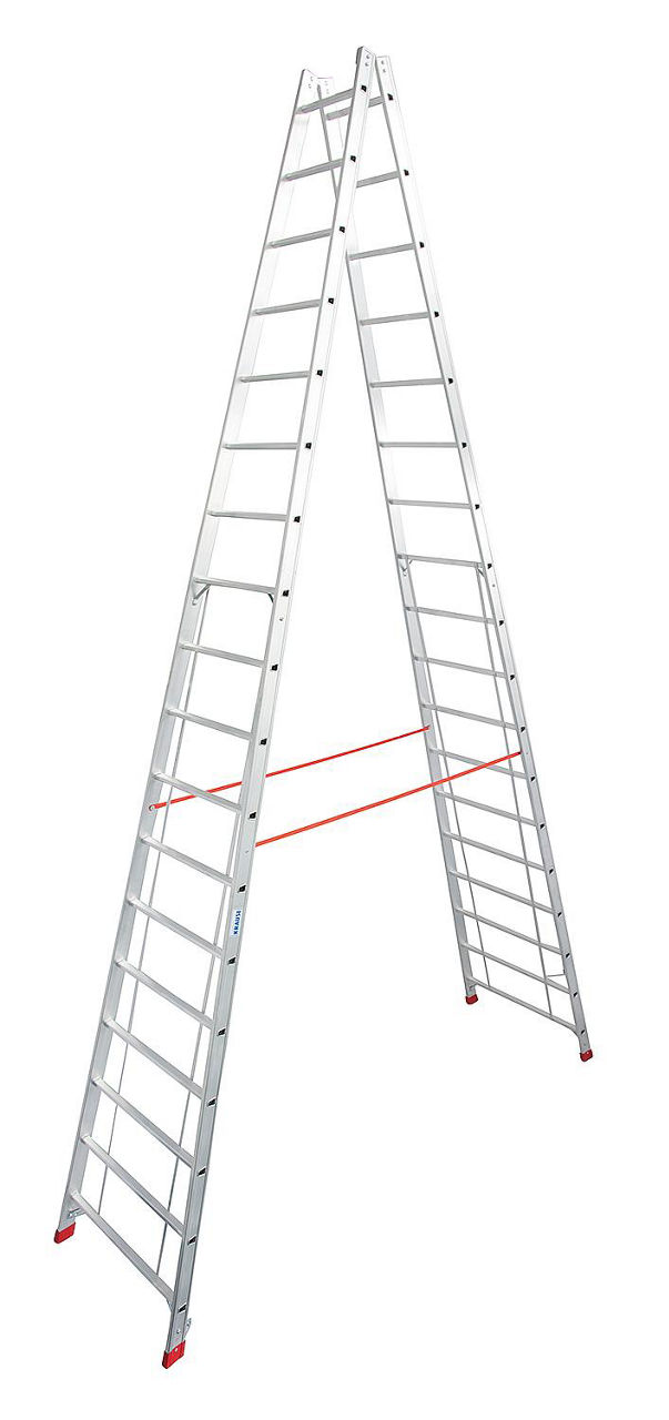 Doppelsprossenleiter Arb.Höhe 6,32 Standhöhe 5,00 Länge 5,20 Stufen 2x18 Doppelsprossenleiter Arb.Höhe 6,32 Standhöhe 5,00 Länge 5,20 Stufen 2x18