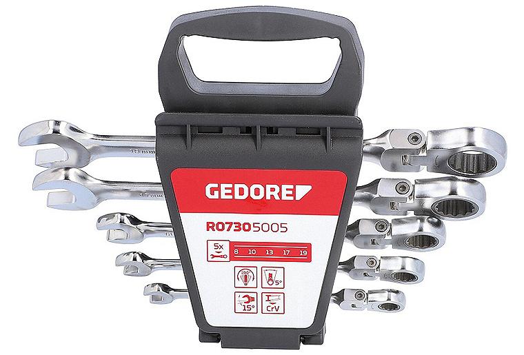 Ringratschenschlüsselset GEDORE red 5-teilig mit Gelenk SW 8-19 mm, nicht umschaltbar