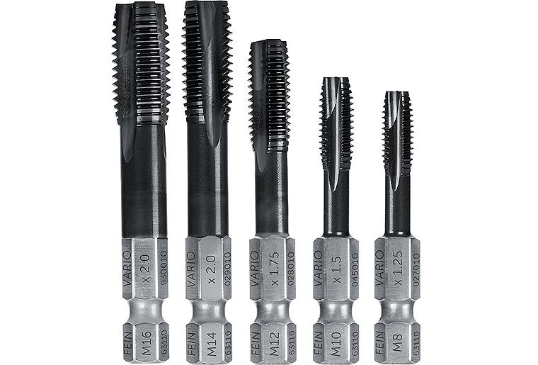 Gewindebohrer Set Fein, M8/M10/M12/M14/M16, mit VARIO Bit-Schaft Gewindebohrer Set Fein, M8/M10/M12/M14/M16, mit VARIO Bit-Schaft