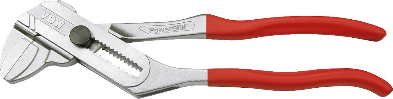 Zangenschlüssel VBW® PowerGRIP verchromt mit rotem Kunststoffüberzug Länge 250mm Zangenschlüssel VBW® PowerGRIP verchromt mit rotem Kunststoffüberzug Länge 250mm