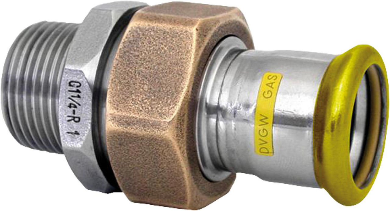 Edelstahl Pressfitting Gas Durchgangsverschraubung mit AG, flachdichtend, 18x1/2, M-kontur