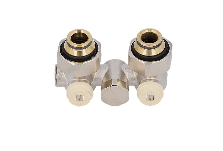 Doppelkugelhahnverschraubung Einrohrsystem 3/4"IG By-Paß Eckform mit Eurokonus Doppelkugelhahnverschraubung Einrohrsystem 3/4"IG By-Paß Eckform mit Eurokonus