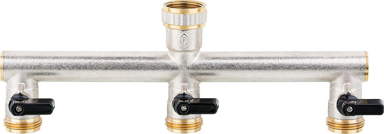 Absperrhahn 3-fach ÜWM DN20(3/4") x AG DN20(3/4") Messing vernickelt