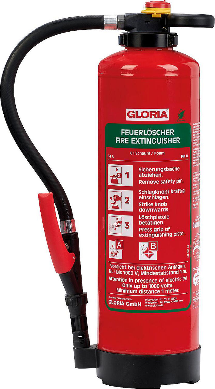 Schaumlöscher Gloria, 6 ltr. Typ SKA 6 PRO mit Wandhalterung Schaumlöscher Gloria, 6 ltr. Typ SKA 6 PRO mit Wandhalterung