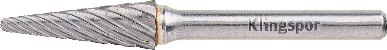Hartmetall-Fräser KLINGSPOR rundkegelförmig Spezialver- zahnung, Ø 9,6mm, L: 64mm Hartmetall-Fräser KLINGSPOR rundkegelförmig Spezialver- zahnung, Ø 9,6mm, L: 64mm