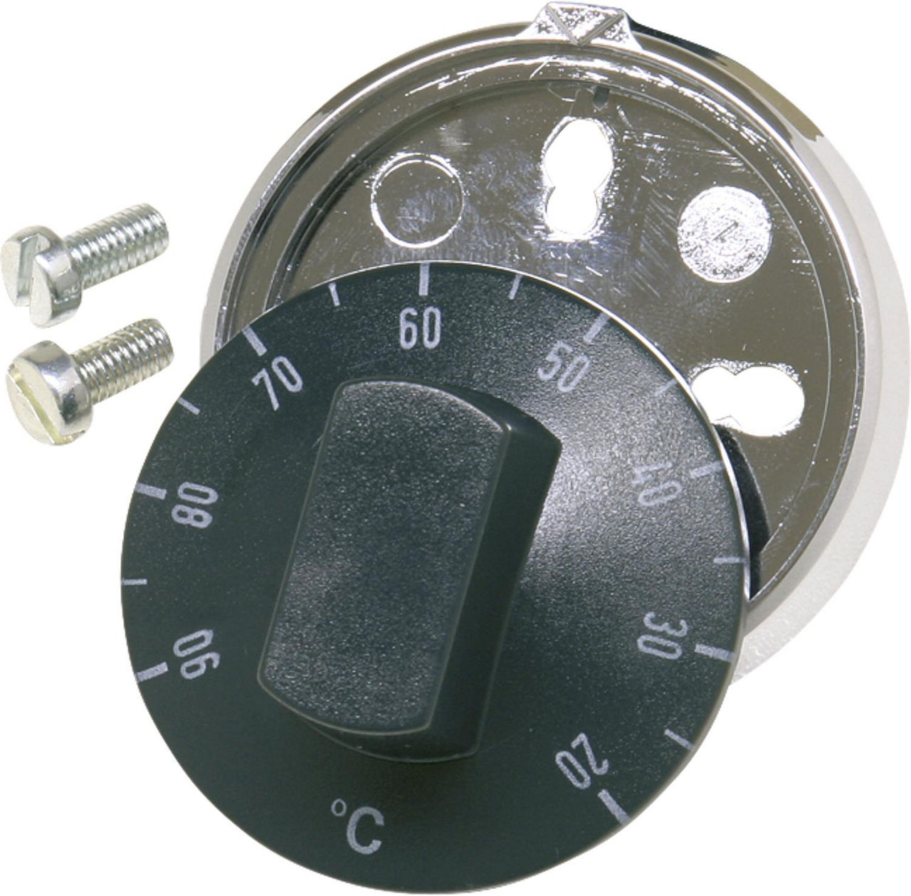 Sollwertsteller W8 20-90°C für Thermostate Typ EM (Drehknopf, Zierring, Schrauben) Sollwertsteller W8 20-90°C für Thermostate Typ EM (Drehknopf, Zierring, Schrauben)