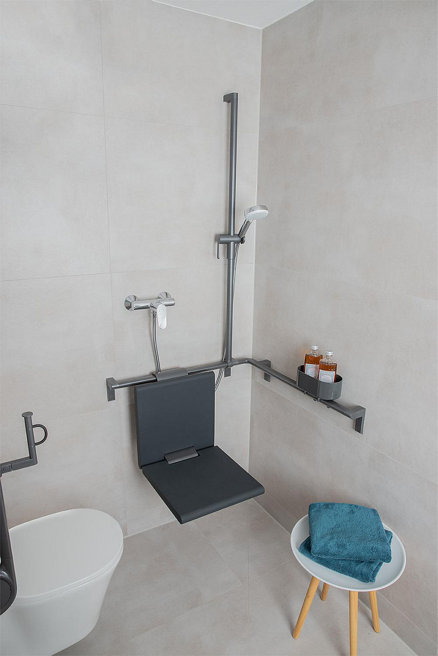 Duschhandlauf Serie Cavere aus Alu., Anthrazit-Metallic 95, 1100x1100x1200, mit Brausehalter+Befest.
