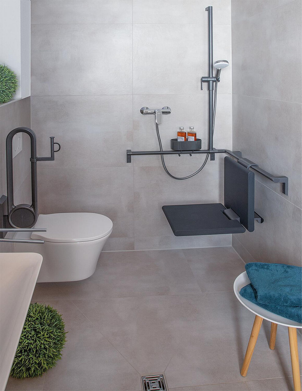 Duschhandlauf Serie Cavere aus Alu., Anthrazit-Metallic 95, 1100x1100x1200, mit Brausehalter+Befest.