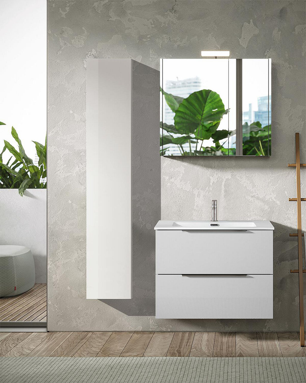 Badmöbel-Set BALI 2.0 Mineralguss WT, weiß hochglanz lackiert 2 Auszüge Breite 810 mm