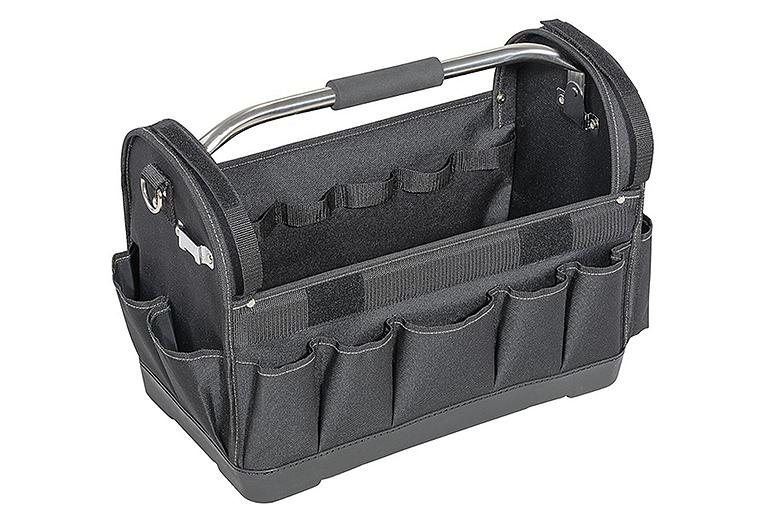 Werkzeugtasche Textil 520x290x370mm schwarz mit seitlich klappbarem Griff Werkzeugtasche Textil 520x290x370mm schwarz mit seitlich klappbarem Griff